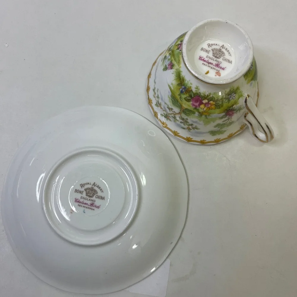Royal Albert Chelsea Bird Coffee Set Pot 4 Demitasse Cups Saucers Bone China